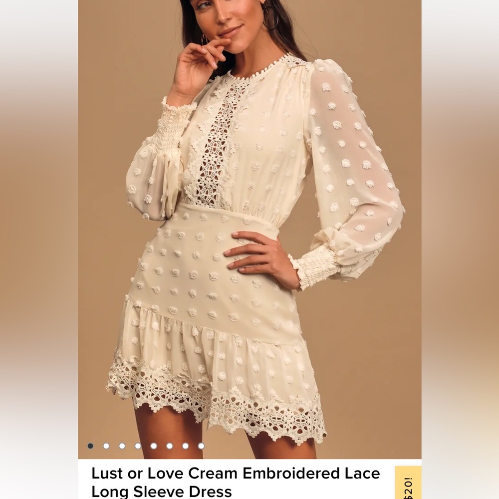 Lulus Lust or Love Cream Embroidered Dress
